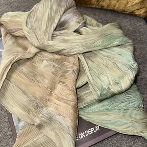 Cream and Green Lightweight Scarf Wrap